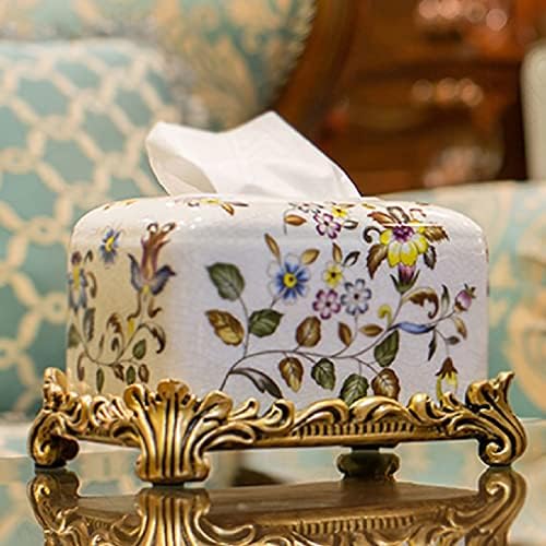 Кутия за салфетки с рисувани във формата на цвете, Керамични кутия за съхранение на салфетки, държач за кърпички с позлатени
