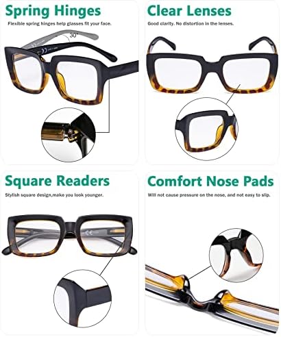 Стилни Дамски слънчеви Очила за четене Eyekepper - Големи Квадратни Очила за четене, Черни / Черепаховые +1,25
