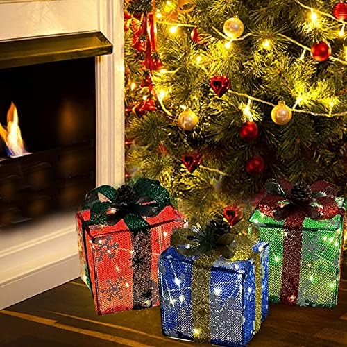 Коледа Светлинен Декорация, Подарък кутия, Украшение с Лък, Коледна Осветителна кутия, Външно Осветление, Коледна кутия, Външните