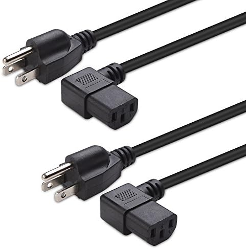 Кабела е на стойност 2 Комплекта правоъгълен захранващия кабел 16 AWG (захранващия кабел) 6 фута (от NEMA 5-15 P до ъглов IEC C13)