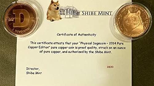 Doge Dogecoin 2014 Мента Сибе са подбрани Медна монета wCOA, девствена, общо 6000 чеканов, 39 мм