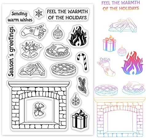 GLOBLAND Коледа Камина Прозрачни Силиконови Печати с Коледни Подаръци за Производство на пощенски Картички, Украса за Албум