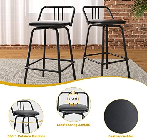 Комплект от 2 въртящи се продуктова столове Homaterial, Реколта бар столове от изкуствена кожа с метална облегалка, Табуретка