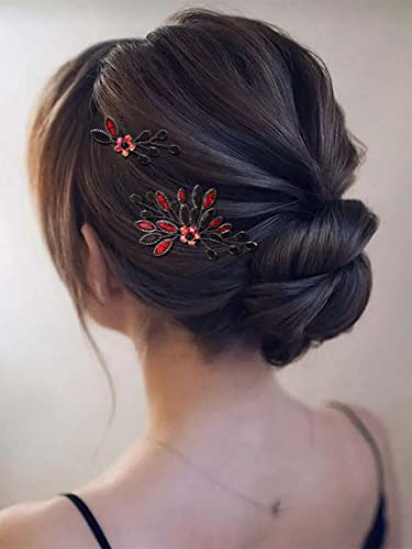 Campsis Сватбени кристални игли за коса, украса за коса с черно цвете, сватбени аксесоари за коса с цветя модел за жени