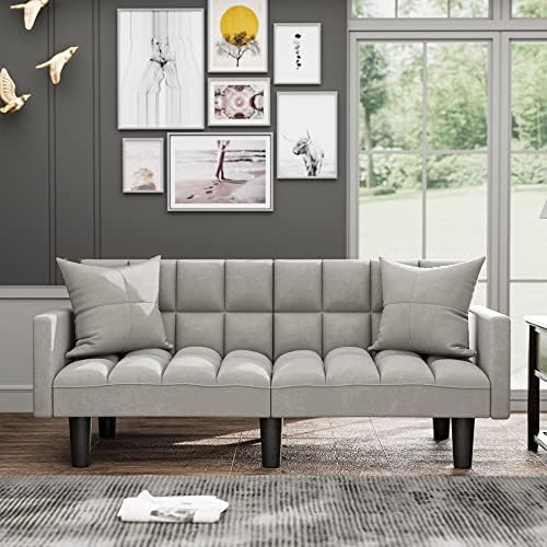 JUMMICO Модерен диван-futon с Дрямка, разтегателен диван, Foldout разтегателен диван, Foldout Futon Twin Size с Подлакътници и 2 Възглавници