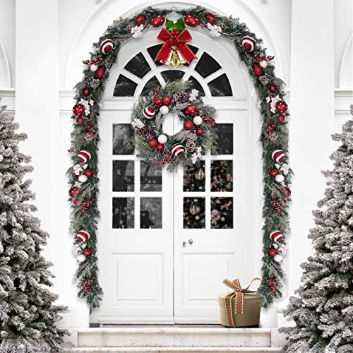 Комплект червено-бели коледна украса Severin Madelyn (2 броя) | 24-каратные Коледна украса + 6-подножието Предварително осветени