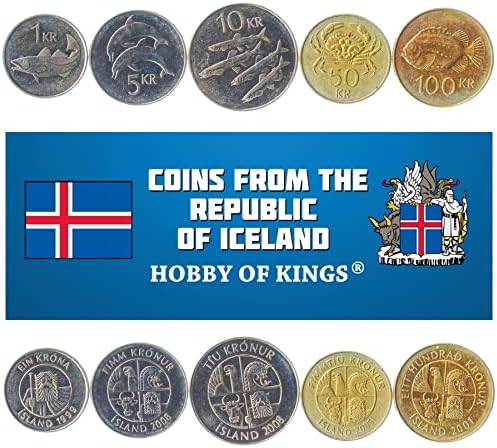 7 Монети от Исландия | Колекция Icelander Coin Set 1 Эйрир 2 5 10 25 Аурар 1 2 Крон | В обращение 1922-1942 | Монограм на крал Кристиан