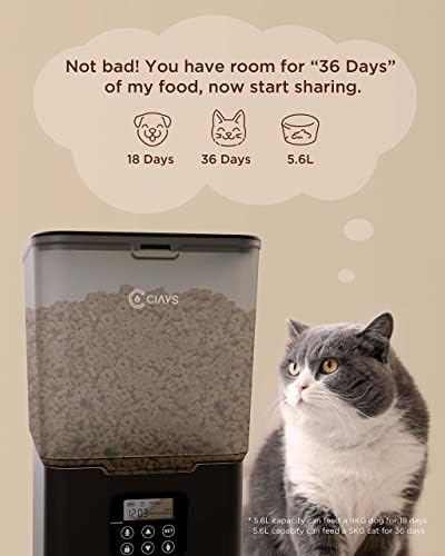 Ciays Автоматични Хранилки за котки, Захранващи Котешки храна обем 5,6 Л На 20 Души, 4 хранения На Ден, Опаковка Суха Храна