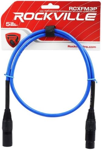 Микрофон кабел Rockville RCXFM3P-BL Blue 3'Женский-мъжки REAN XLR от Мед, 3 Метра