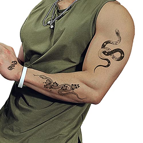 Временна татуировка във формата на Змии за мъже, Ръката, 6 Листа, Ръцете, Фалшиви Временни Татуировки за Жени, Мъже, Възрастни,