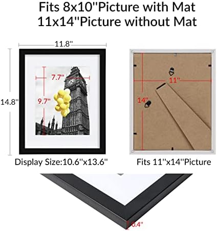 Рамка за снимки BSRHOME 11x14 с оргстеклом, за показване на снимки 8x10 с мат или 11x14, без подложка за настолен дисплей и стенен монтаж,