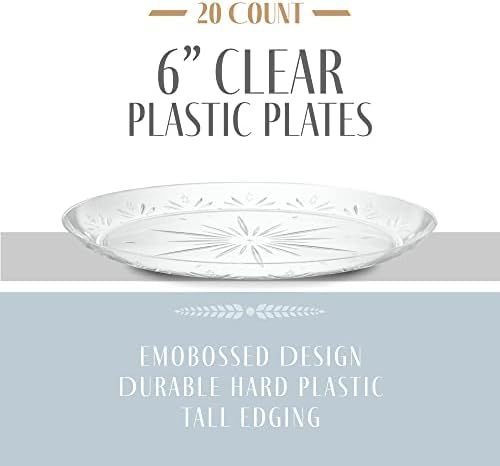PLASTICPRO 6инчов Premium, Heavy Weight Кристално Чиста Еднократна употреба Твърда Пластмасова чиния Десерт за партита в размер 40