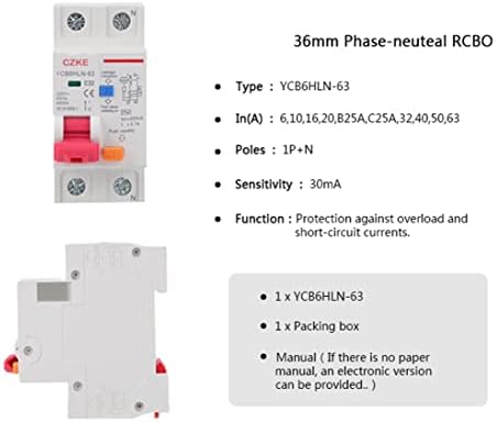 Автоматичен прекъсвач остатъчен ток MAMZ YCB6HLN-63 30mA 1P N RCBO MCB 230 v 50/60 Hz, За да се предпази от изтичане на работен