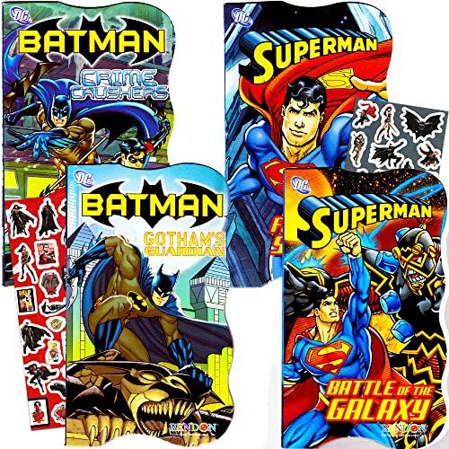 Настолна книга DC Comics Батман срещу Супермен, за деца - Комплект от 4 книги (2 книга за Бэтмене, 2 книга за Супермен) с бонус