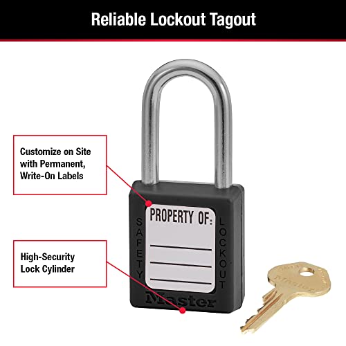 Централен замък 410BLK Lockout Tagout Предпазен заключване с ключ Черен цвят 0,25 инча. Диаметър на лък тел