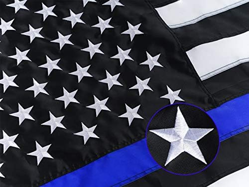 Знамена Homissor Thin Blue Line 3x5 Outdoor Произведено в САЩ - Полицай флаг с бродирани Звездите, Сверхпрочная Задната част на Райе със Син