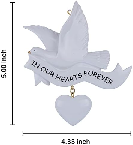 Паметник Коледен Орнамент 2022 година Завинаги в Нашите Сърца Персонални Декорации Мирен Бял Летящ Гълъб със Сърдечни Спомени и Съчувствие