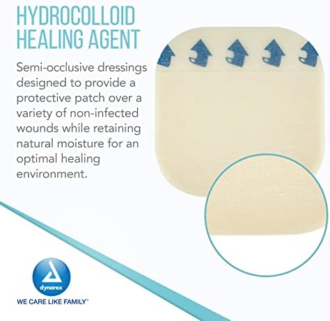 Гидроколлоидные превръзки Dynarex DynaDerm, стерилни влажни превръзки, използвани за всички видове рани, 4 x 4, Х-тънки, без латекс, отслаивающиеся