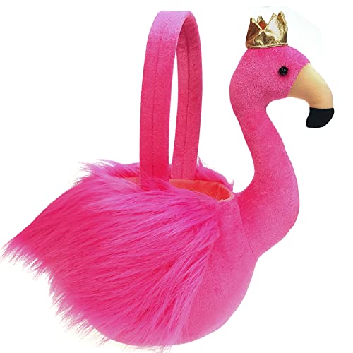 DearSun Персонални Кошница с фламинго, Чанта за предложения за Хелоуин, Подарък кошница за подаръци за Хелоуин с името бродерия (розово Фламинго