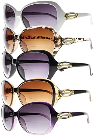 Стилни бифокални очила за четене ERKIES Цвете с диаманти Слънчеви очила за четене с тонировкой (Цвят: лилаво, размер: 3,5 x)