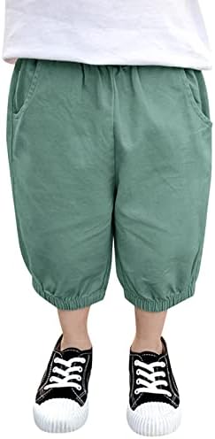 Памучни шорти за малки момчета, Детски Летни Ежедневни панталони-зреещи Дължина до коляното с еластичен ластик на талията