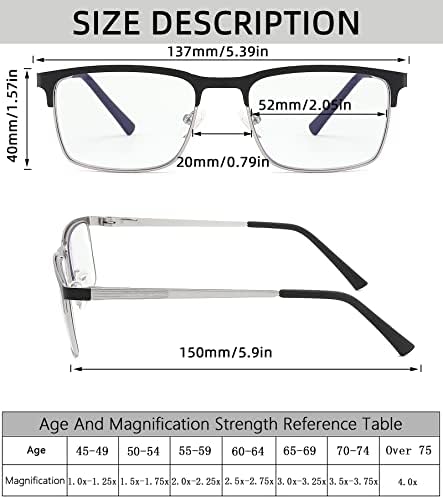 3 Опаковки Модерните Метални Очила за четене в пълна рамка за мъже, Мъжки компютърни Ридеры с Удобна кутия пролетта панти, очила