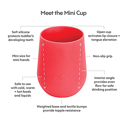 Набор от ezpz Mini Collection (Корал) - Силикон чаша, вилица, лъжица и Мини купа с вградена вендузата за бебета и малки деца