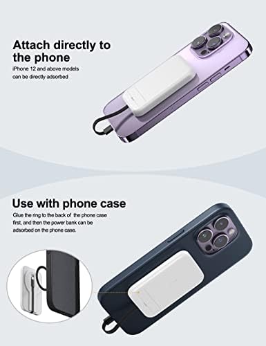Джобно Магнитно зарядно устройство EMNT Mini за iPhone, захранване на 6000 mah окабелен / метална стойка, Батерия, съвместим с iPhone 14/14