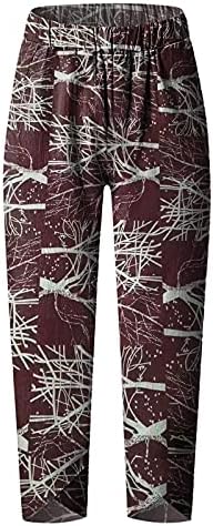 Модни Дамски панталони AIHOU 2023, Дамски Ежедневни Леки Панталони капри, Широки Панталони с джобове, Ленени Панталони Свободно намаляване