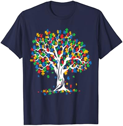 Месец на информираността за аутизма Дървото на живота е Забавна Подарък Тениска за Привържениците на СЪСТЕЗАНИЯ