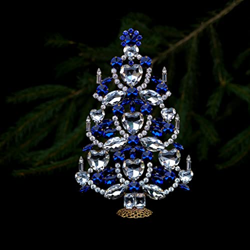 Кристален коледно дърво (синя), настолна коледно дърво, за ръчна работа с прозрачни декорации от сапфир кристал.