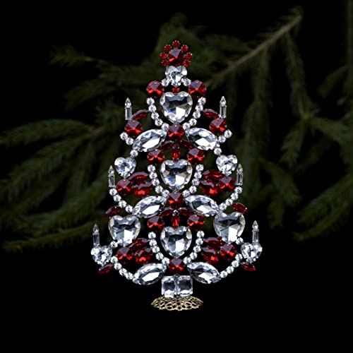 Кристален коледно дърво (червен), настолна коледно дърво, за ръчна работа с прозрачни декорации от сиамски кристал LT.