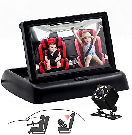 EVERSECU Монитор фотоапарат огледала на автомобила бебе, Монитор дисплей на огледалото на колата 4.3HD LCD Монитор на фотоапарата огледала