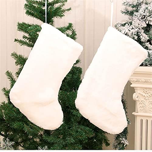 8x00t4 Чисто Бели Плюшени Коледни Чорапи Чанта Коледна Декорация Висулка