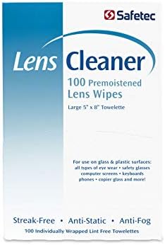 Кърпички за почистване на лещи и очила Safetec, предварително навлажнени кърпички (2 опаковки по 100 карата - 200 кърпички за