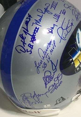 За MVP на Супербоул, подписано на 18 каски Auto Pro от Джо Намата и Рей Люис holo COA - Каски NFL с автограф