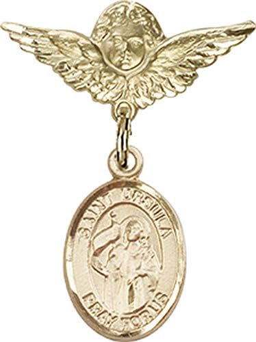Детски икона Jewels Мания за талисман на Света Урсула и пин Ангел с крила | Детски иконата със златен пълнеж с талисман Света Урсула