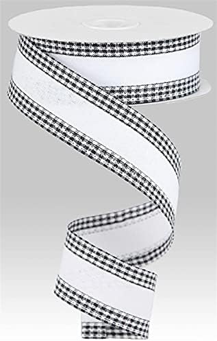 RG Ribbon Набор от телени ленти от 2 ролки Черно-бяло на цвят, с клетчатыми ръбове 1,5 инча х 10 ярда за Венци, аранжировки, луксозни