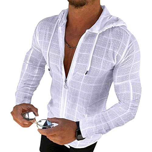 Мъжки Каре Лека Риза с качулка, Ежедневни Спортни Hoody с дълъг ръкав, Приталенные Качулки на съвсем малък с джоб (Бял, 3X-Large)