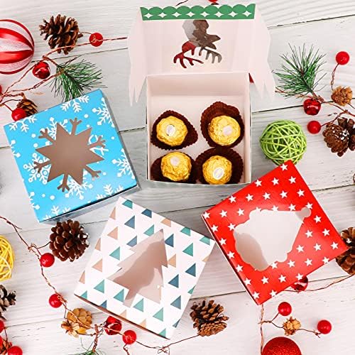 Konsait 12 Опаковки, Коледни Кутии за подаръци, Снежинки Коледно Дърво в Грах Подаръчни Кутии за съхранение с Прозрачни прозорци
