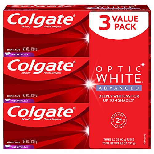 Паста за зъби, за избелване на зъби Colgate Optic White Advanced, Живи Clean, Туба с 3,2 грама, 3 опаковки