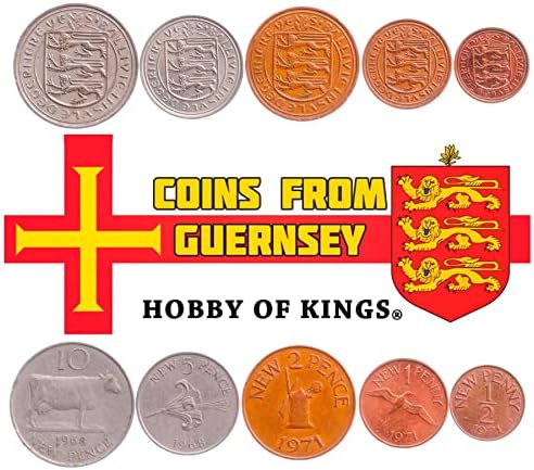 5 Монети от колекцията Guernsey | Giernesiais Coin Set ½ 1 2 5 10 Нови пенса | В обращение 1968-1971 | Едър рогат добитък | Северна