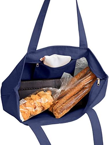 Тежка Холщовая Голяма чанта-тоут с цип за плаж, пазаруване в хранителни магазини, Пътуване от TBF Bags (Тъмно син, 2)