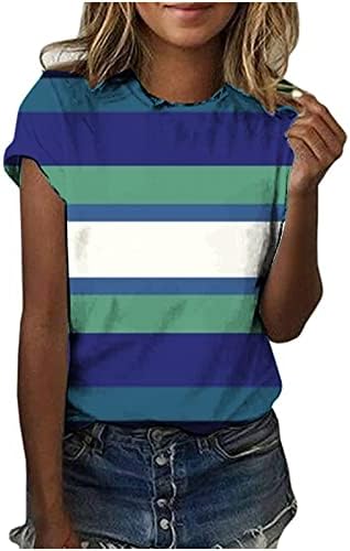 Дамски Блузи, начинът, по който Ежедневно Пролетно Блуза, Модни Летни Ризи на Райета, с Цветни Блокчета 2023, Тениска с къс ръкав и кръгло