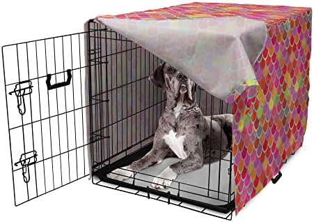 Foldout Калъф за клетка за кучета с риба, Фолклорен Японски повтарящ Се Модел с Разноцветни Скали, Лесен за Употреба Калъф