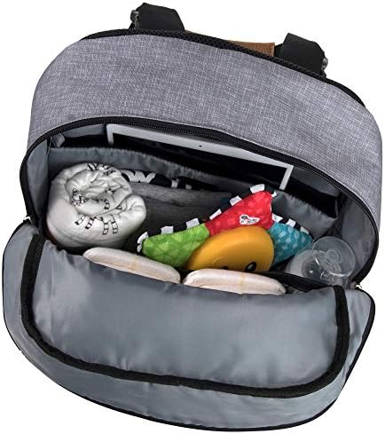 Раница-чанта за Памперси Fastfinder Multipocket Сив цвят от Fisher-Price с Подплата за Свободни и Ремъци за детски колички (сив)