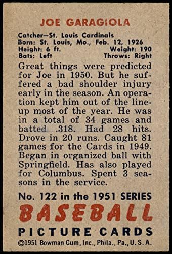 1951 Боуман 122 Джо Гараджиола Сейнт Луис Кардиналс (Бейзболна картичка) БИВШ Кардиналс