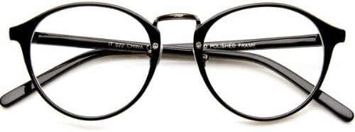 Очила с прозрачни лещи в ретро стил с метален мост в рогова рамка, P3