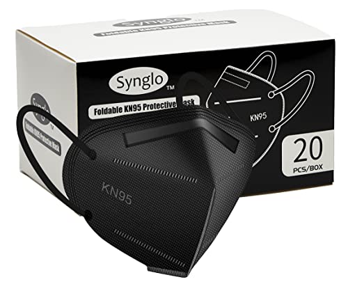 Маски за лице SYNGLO KN95 Black, 20 опаковки, В индивидуална опаковка 5 слоя, Ефективността на филтрация ≥ 95%, Идеални за