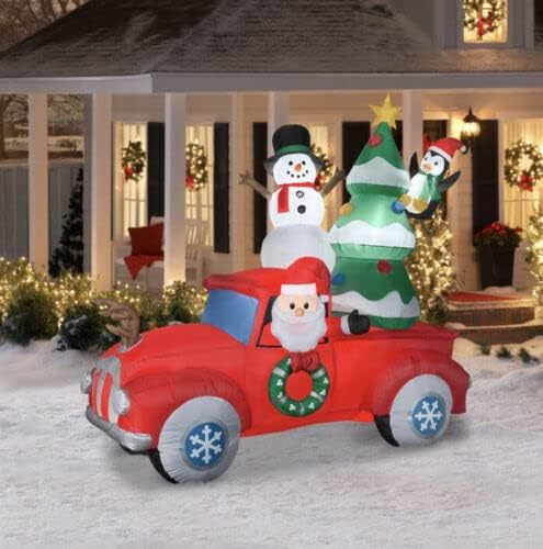 Къща за почивка 8-Крак Осветен Дядо коледа в Червено Реколта Камион Надувное Украса Предварително Осветен Дисплей Външна Коледна